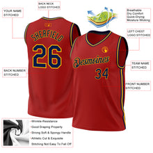 Load image into Gallery viewer, Custom Red Navy-Gold Authentic Throwback Basketball Jersey
