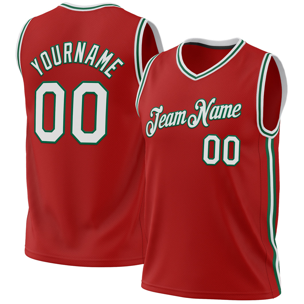 Custom Red White-Kelly Green Authentic Throwback Basketball Jersey