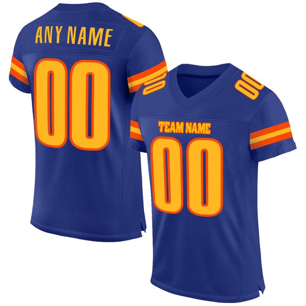 Custom Royal Gold-Orange Mesh Authentic Football Jersey