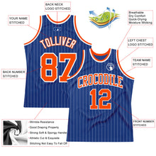 Load image into Gallery viewer, Custom Royal White Pinstripe Orange-White Authentic Basketball Jersey
