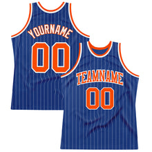 Load image into Gallery viewer, Custom Royal White Pinstripe Orange-White Authentic Basketball Jersey
