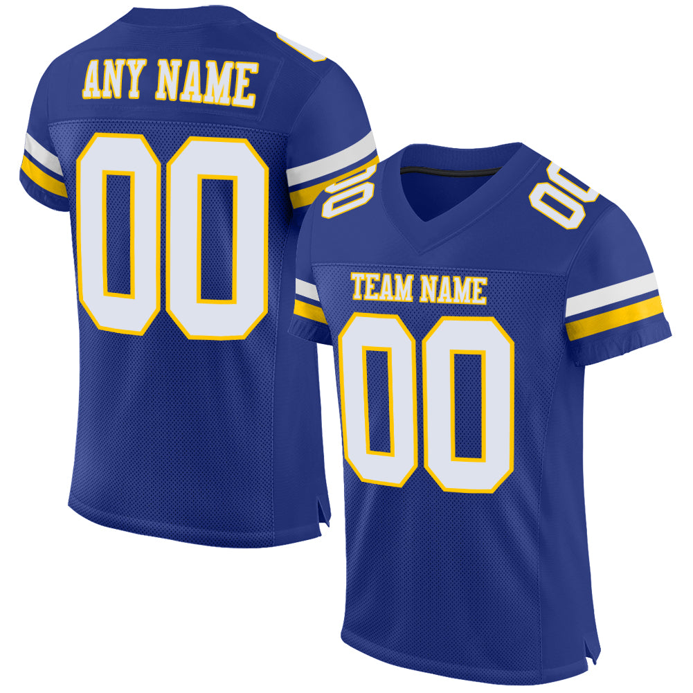 Custom Royal White-Yellow Mesh Authentic Football Jersey