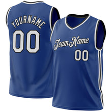 Load image into Gallery viewer, Custom Royal White-Black Authentic Throwback Basketball Jersey
