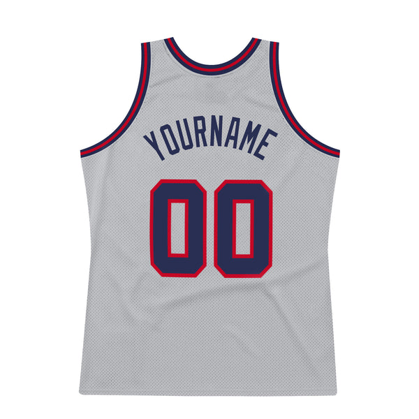 Custom Team Blue Basketball Gray Rib-Knit Jersey Navy