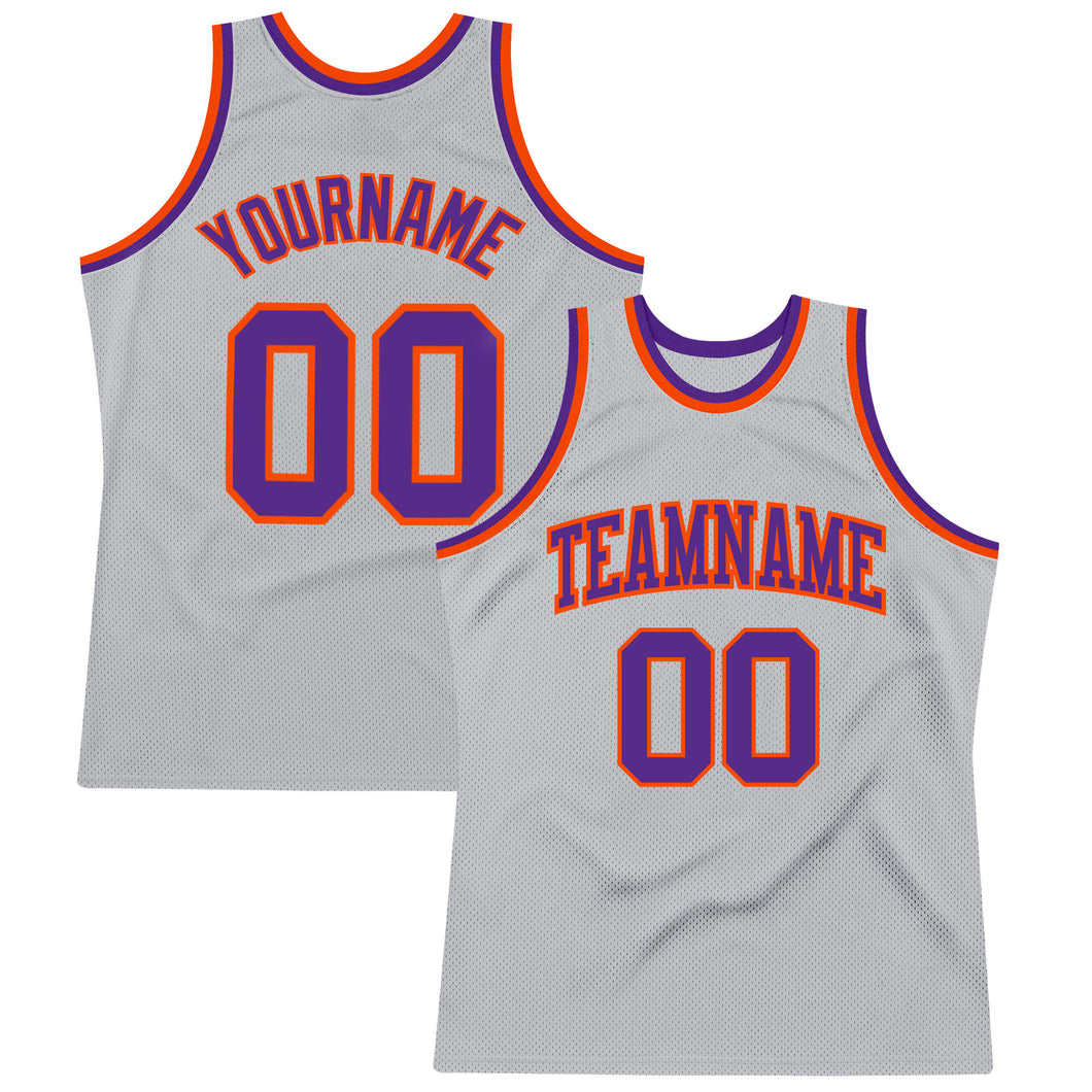 Custom Team Purple Basketball Gray Rib-Knit Jersey White