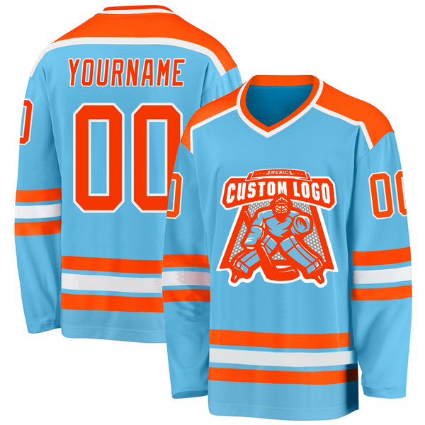 Custom Light Blue White-Black Hockey Jersey Discount