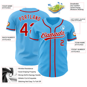 Custom Sky Blue Red-White Authentic Baseball Jersey