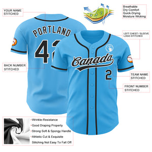 Custom Sky Blue Black-White Authentic Baseball Jersey