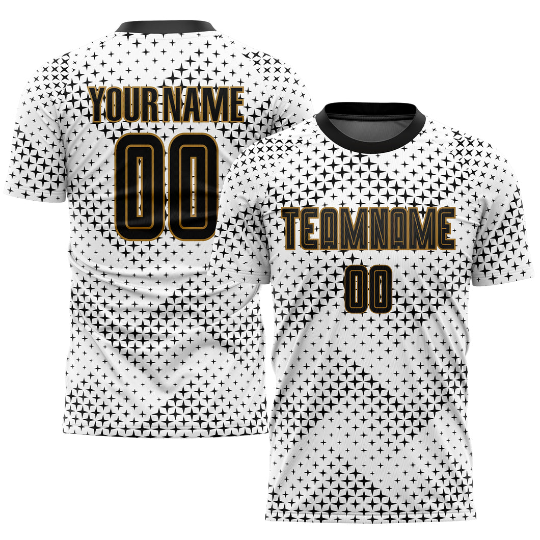 Custom Old Gold Black-Purple Sublimation Long Sleeve Fade Fashion Soccer  Uniform Jersey