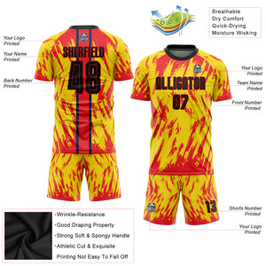 Custom Gold Black-Red Sublimation Soccer Uniform Jersey