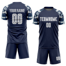 Load image into Gallery viewer, Custom Navy White-Camo Sublimation Soccer Uniform Jersey
