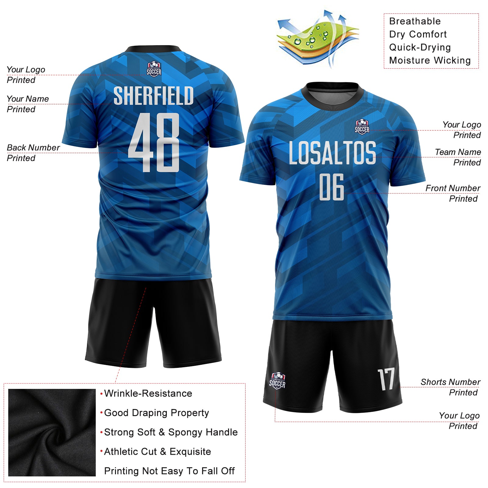 Custom Light Blue Pink-White Sublimation Soccer Uniform Jersey