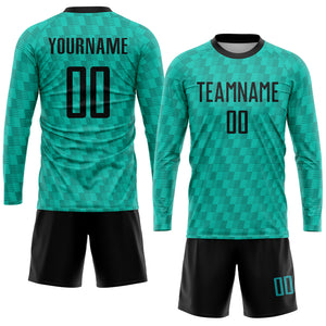 Custom Teal Black Sublimation Soccer Uniform Jersey