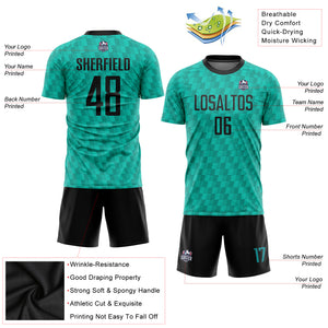 Custom Teal Black Sublimation Soccer Uniform Jersey