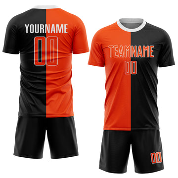 Custom Black Orange-White Sublimation Split Fashion Soccer Uniform Jersey