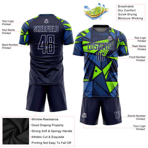 Custom Navy Navy-Neon Green Sublimation Soccer Uniform Jersey