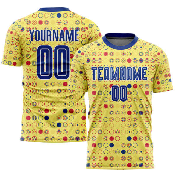 Custom Royal Light Blue-Gold Sublimation Split Fashion Soccer Uniform Jersey  Discount