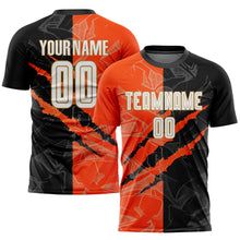 Load image into Gallery viewer, Custom Graffiti Pattern White Black Orange-Old Gold Sublimation Soccer Uniform Jersey
