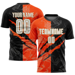 Custom Graffiti Pattern White Black Orange-Old Gold Sublimation Soccer Uniform Jersey