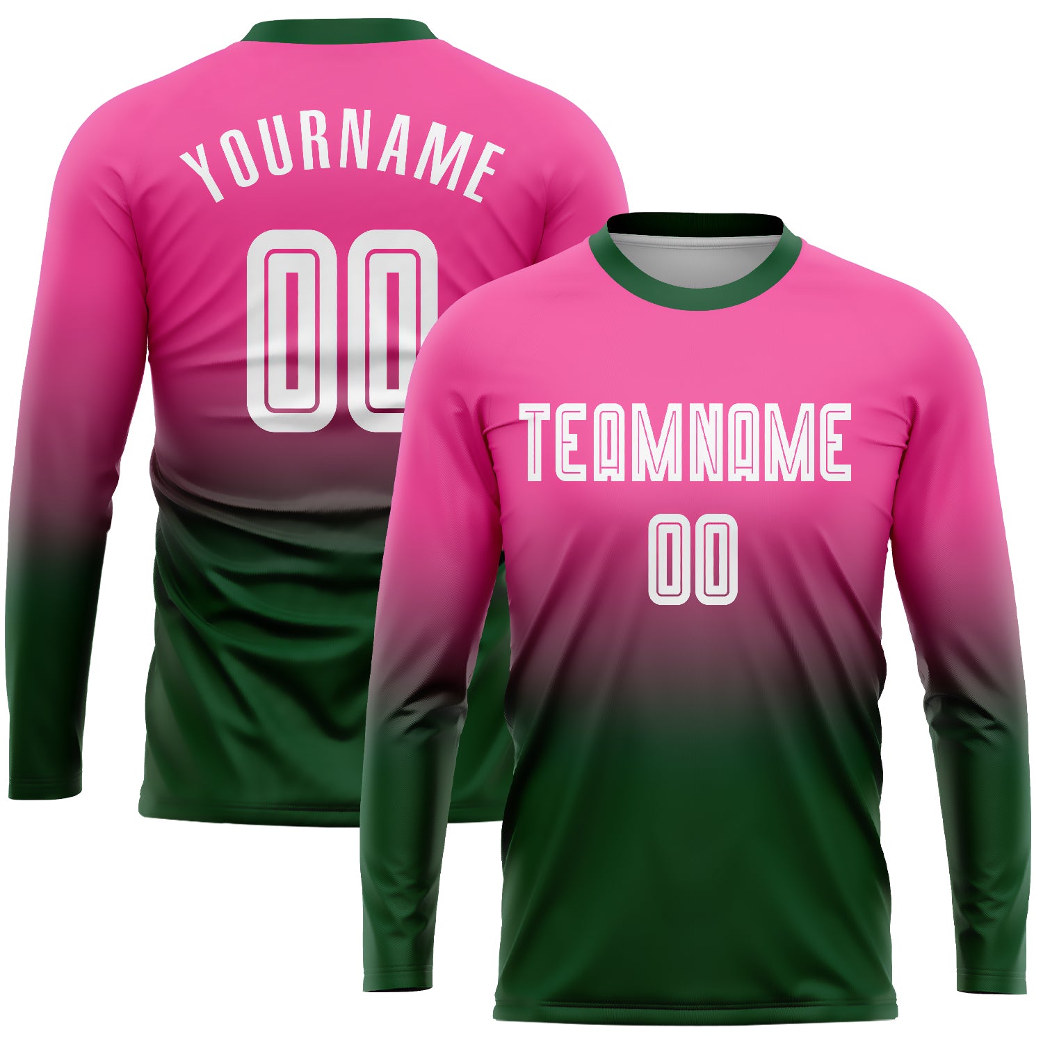 Custom Pink White-Green Sublimation Long Sleeve Fade Fashion Soccer Uniform  Jersey Fast Shipping – FiitgCustom