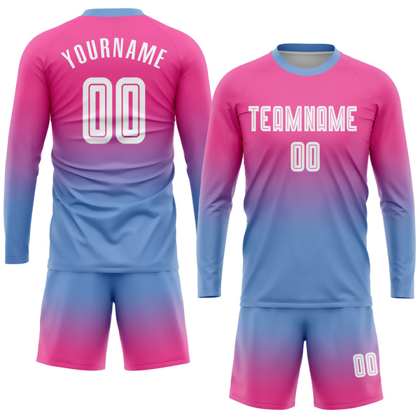 Custom Pink White-Green Sublimation Long Sleeve Fade Fashion Soccer Uniform  Jersey Fast Shipping – FiitgCustom