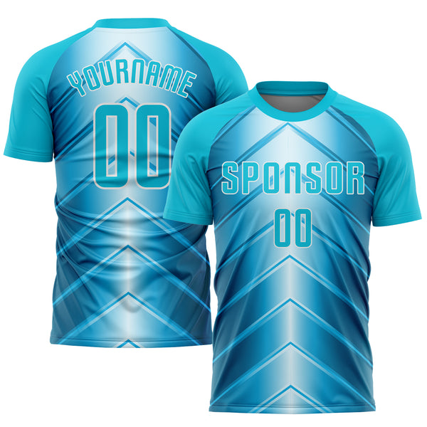 Custom Aqua White Sublimation Soccer Uniform Jersey Discount