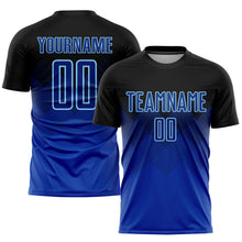 Load image into Gallery viewer, Custom Black Royal-Light Blue Sublimation Soccer Uniform Jersey
