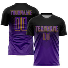 Load image into Gallery viewer, Custom Black Purple-Old Gold Sublimation Soccer Uniform Jersey
