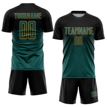 Load image into Gallery viewer, Custom Black Midnight Green-Old Gold Sublimation Soccer Uniform Jersey
