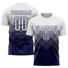 Load image into Gallery viewer, Custom Navy White Sublimation Soccer Uniform Jersey
