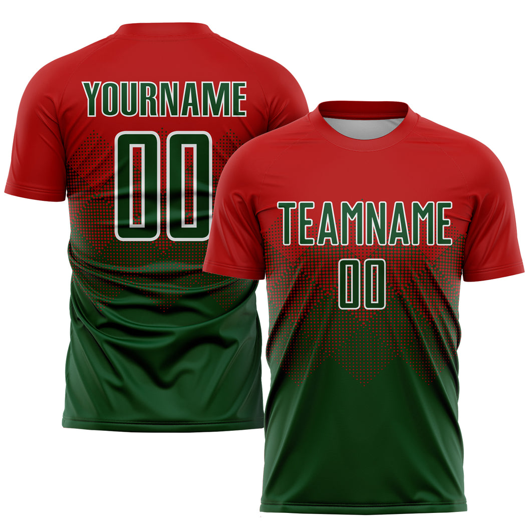 Custom Red Green-White Sublimation Soccer Uniform Jersey