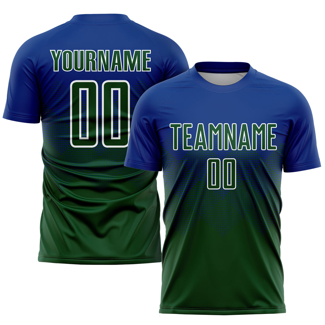 Custom Royal Green-White Sublimation Soccer Uniform Jersey