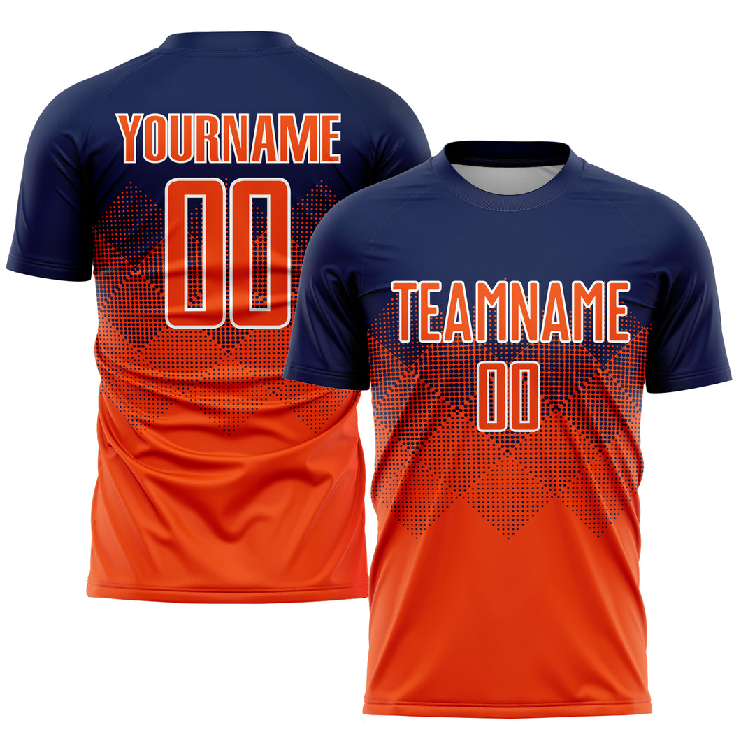 Custom Navy Orange-White Sublimation Soccer Uniform Jersey