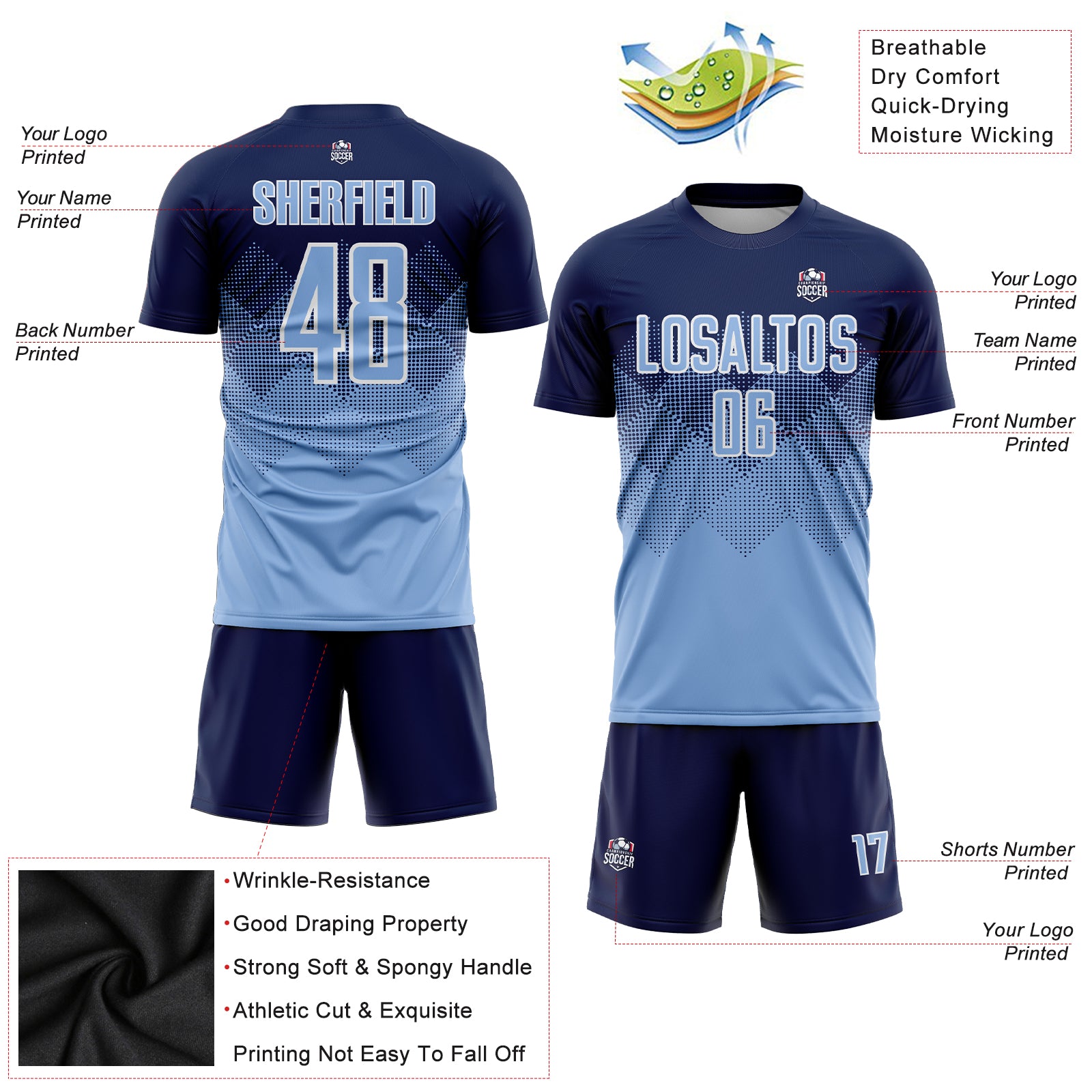 Custom Black Light Blue-White Sublimation Split Fashion Soccer Uniform  Jersey Fast Shipping – FiitgCustom