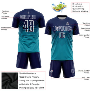 Custom Teal Navy-White Sublimation Soccer Uniform Jersey