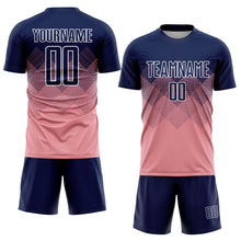 Load image into Gallery viewer, Custom Medium Pink Navy-White Sublimation Soccer Uniform Jersey
