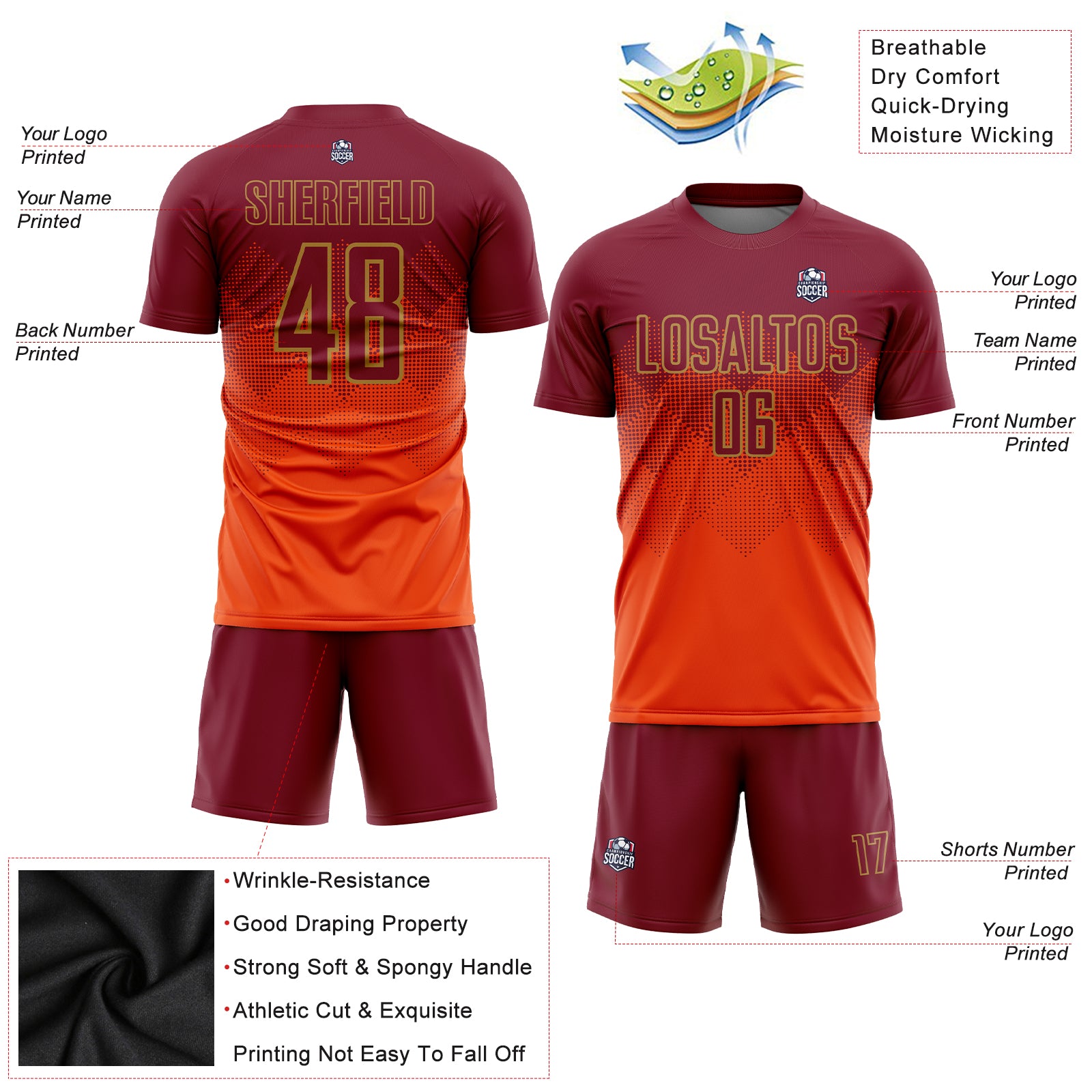 Custom Brown Bay Orange-White Sublimation Soccer Uniform Jersey