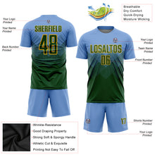 Load image into Gallery viewer, Custom Light Blue Green-Gold Sublimation Soccer Uniform Jersey
