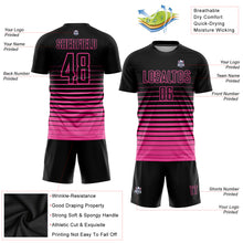 Load image into Gallery viewer, Custom Black Pink Pinstripe Fade Fashion Sublimation Soccer Uniform Jersey
