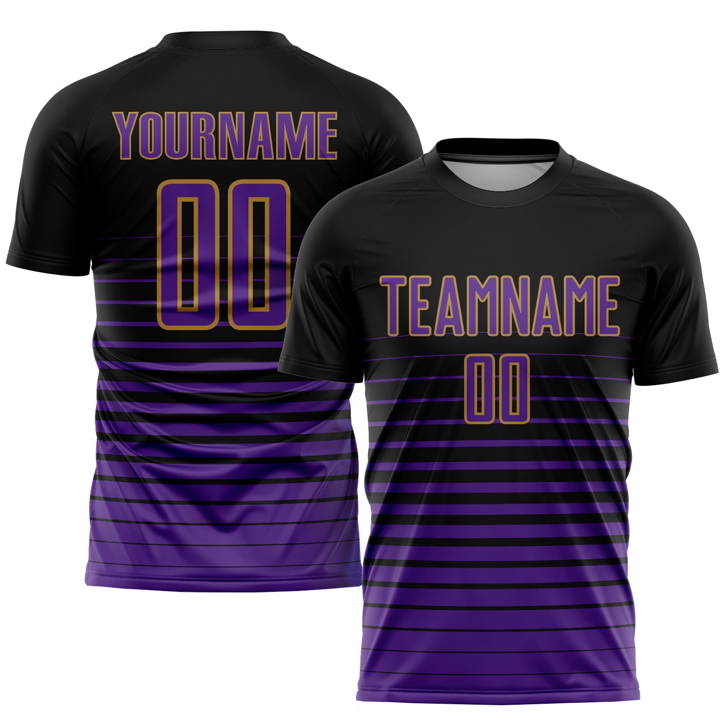 Custom Old Gold Black-Purple Sublimation Long Sleeve Fade Fashion Soccer  Uniform Jersey