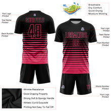 Load image into Gallery viewer, Custom Black Neon Pink Pinstripe Fade Fashion Sublimation Soccer Uniform Jersey
