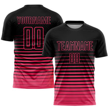 Load image into Gallery viewer, Custom Black Neon Pink Pinstripe Fade Fashion Sublimation Soccer Uniform Jersey
