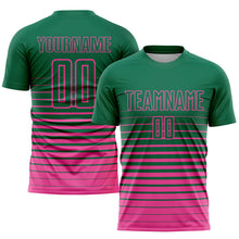 Load image into Gallery viewer, Custom Kelly Green Pink Pinstripe Fade Fashion Sublimation Soccer Uniform Jersey
