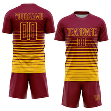 Load image into Gallery viewer, Custom Maroon Yellow Pinstripe Fade Fashion Sublimation Soccer Uniform Jersey
