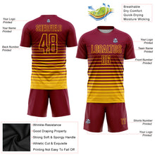 Load image into Gallery viewer, Custom Maroon Yellow Pinstripe Fade Fashion Sublimation Soccer Uniform Jersey
