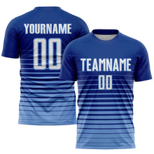 Load image into Gallery viewer, Custom Royal White-Light Blue Pinstripe Fade Fashion Sublimation Soccer Uniform Jersey
