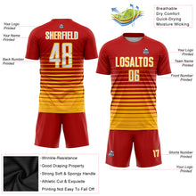 Load image into Gallery viewer, Custom Red White-Gold Pinstripe Fade Fashion Sublimation Soccer Uniform Jersey
