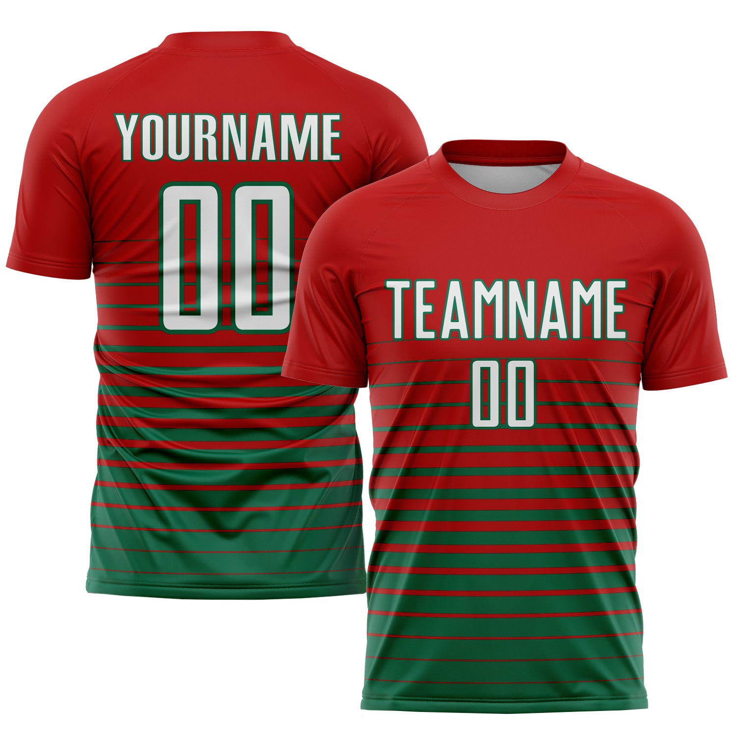 Custom Red White-Kelly Green Sublimation Long Sleeve Fade Fashion