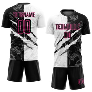 Custom Graffiti Pattern Black-Pink Scratch Sublimation Soccer Uniform Jersey