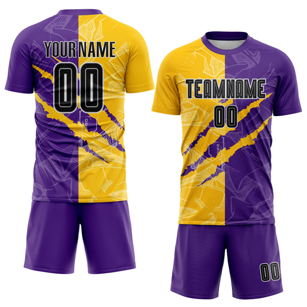 Custom Purple Gold-Black Sublimation Fade Fashion Soccer Uniform